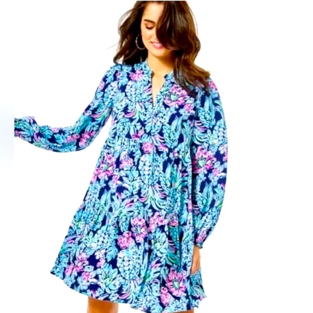 Lilly Pulitzer Winona Stretch Dress Navy Pineapple Paradise